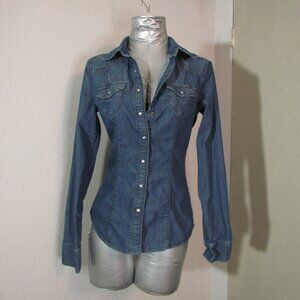 Guess Dark Wash Denim Western Shirt Size Medium